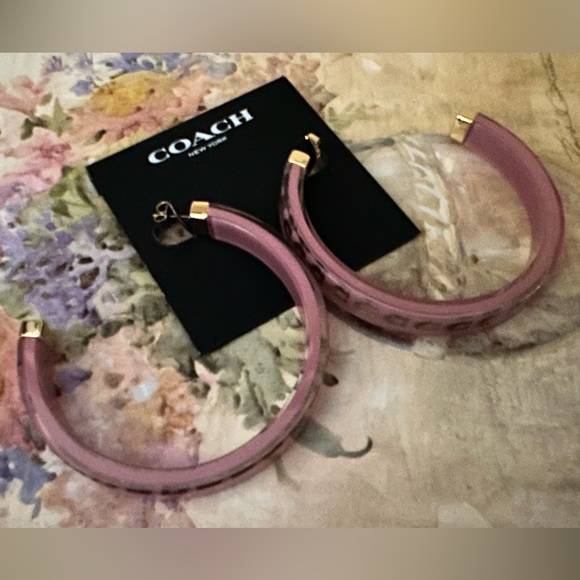Coach Gold Tone  Signature Resin Hoop Earrings - Picture 2 of 4